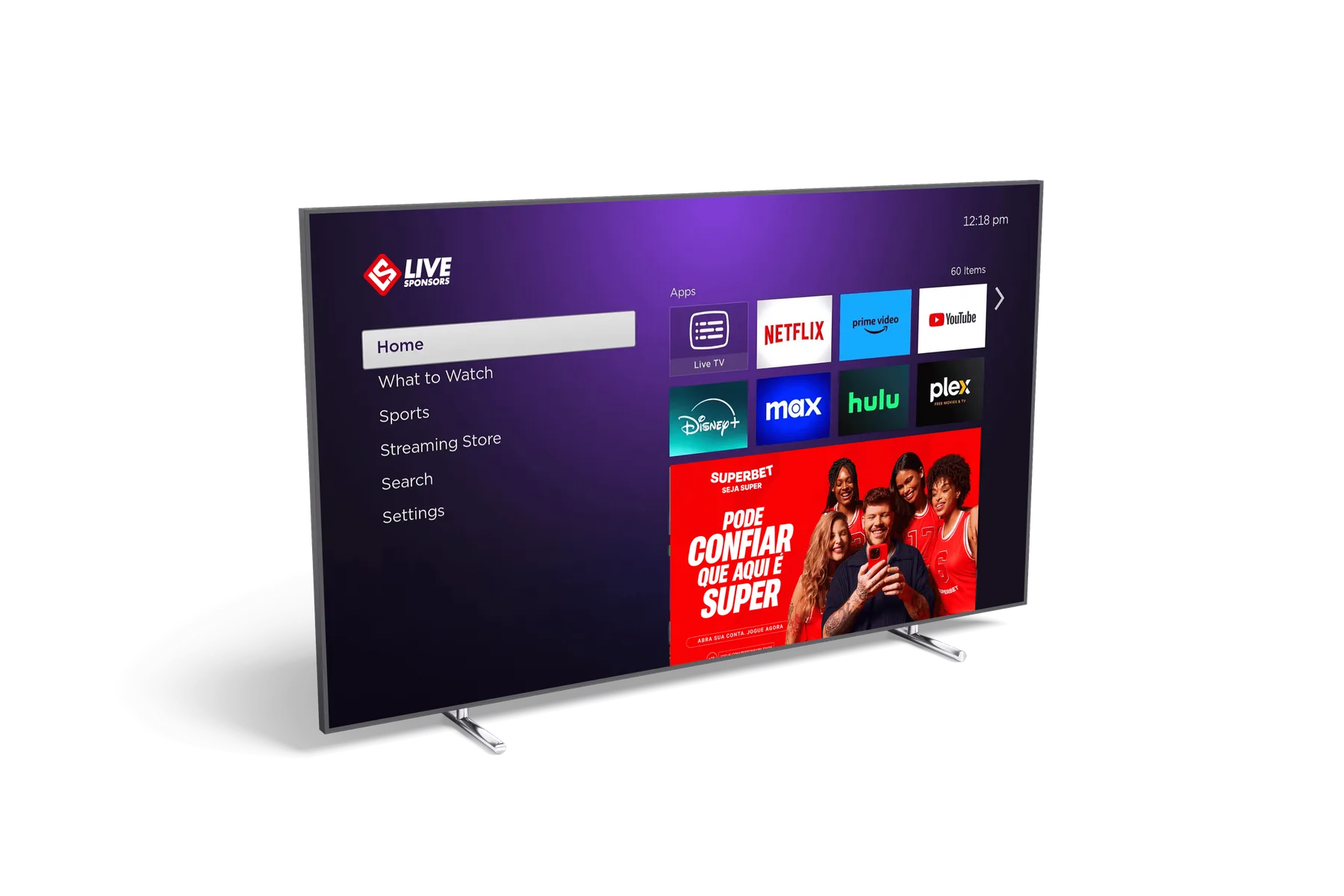 A smart TV displaying a streaming app home screen with a sportsbook ad