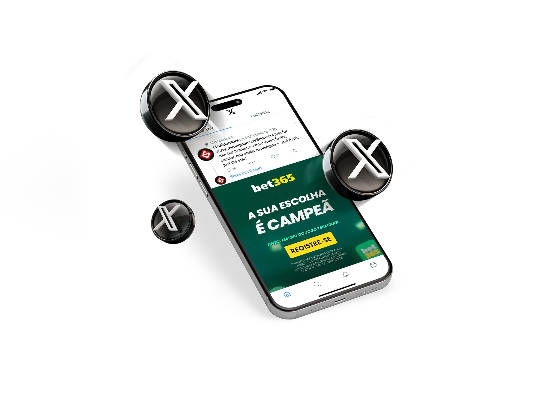 A phone displaying an X feed with a sportsbook sign-up ad